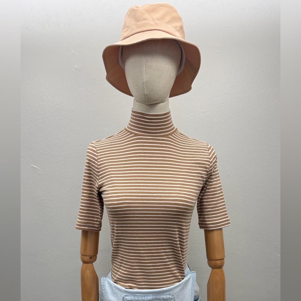 LOFT Brown and White Striped Turtleneck